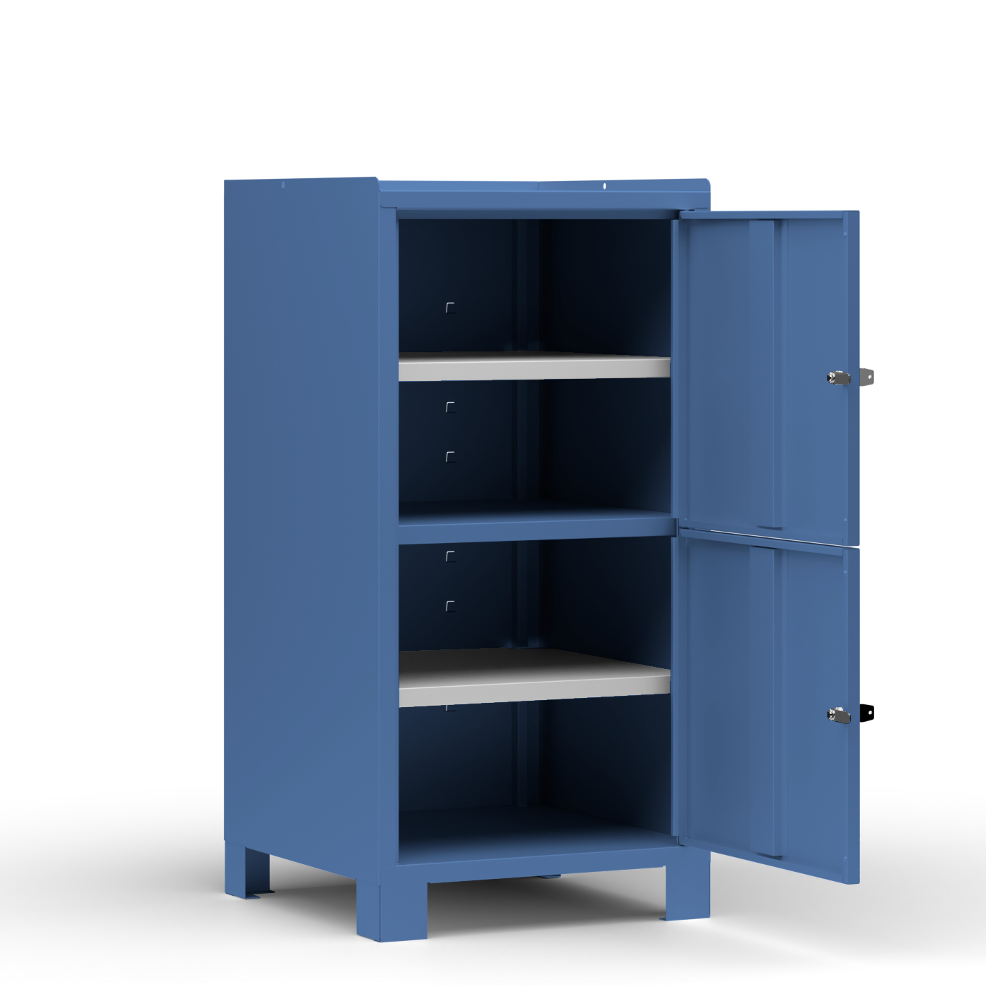 Wolf Werkzeugschrank Serie 59 Füße, Breite 500 mm 2 verschließb. Fächer mit Fachboden Brillantblau RAL 5007