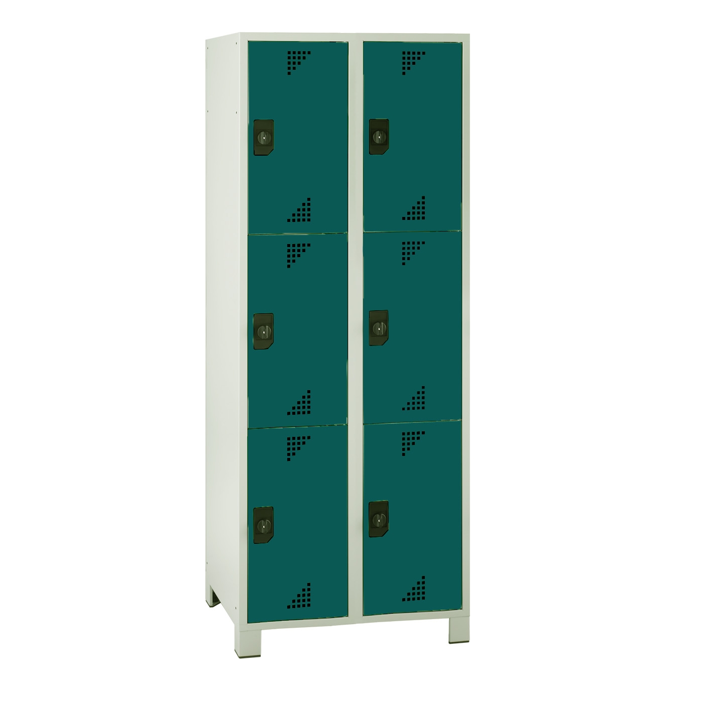 Wolf Fächerschrank Serie 82, Füße, Abteilbreite 400 mm, 2 Abteile à 3 Fächer Opalgrün RAL 6026