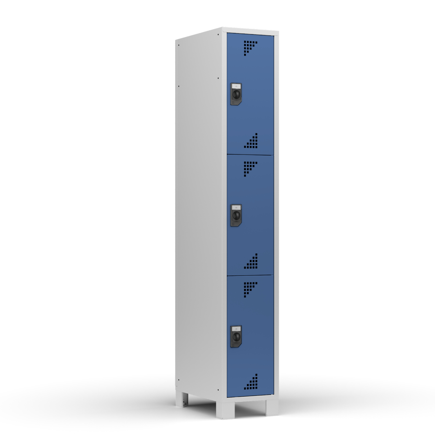 Wolf Fächerschrank Serie 82, Füße, Abteilbreite 300 mm, 1 Abteil à 3 Fächer Brillantblau RAL 5007