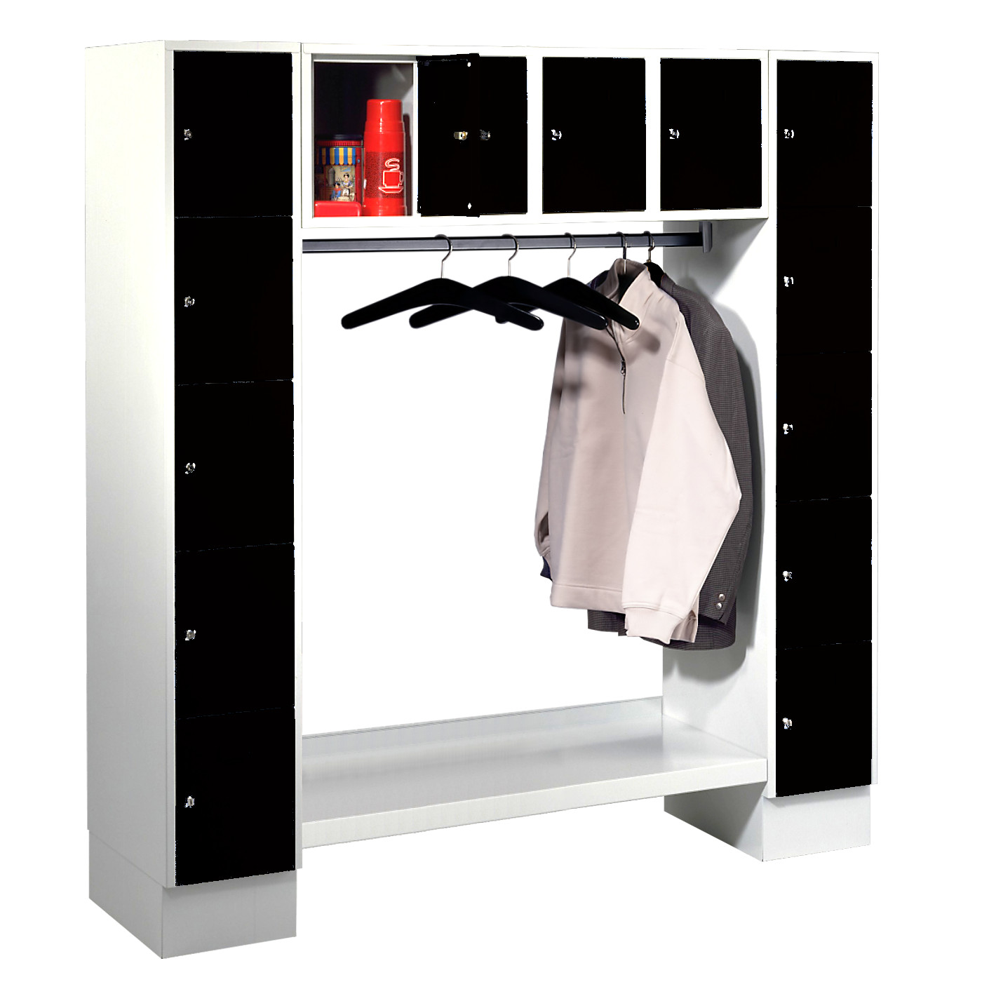 Wolf Schließfachgarderoben-System Serie 78 2 Abteile Breite 300 mm 14 Fächer offene Garderobe Tiefschwarz RAL 9005