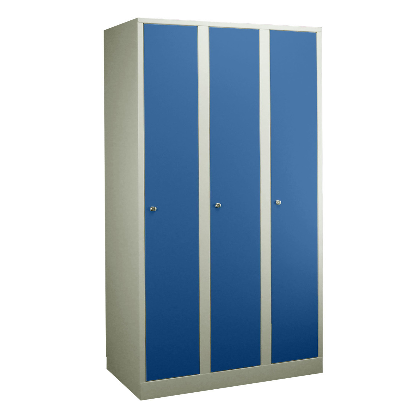 Wolf Spind Serie 42 extrahoch, Sockel, Abteilbreite 400 mm, 3 Abteile Enzianblau RAL 5010