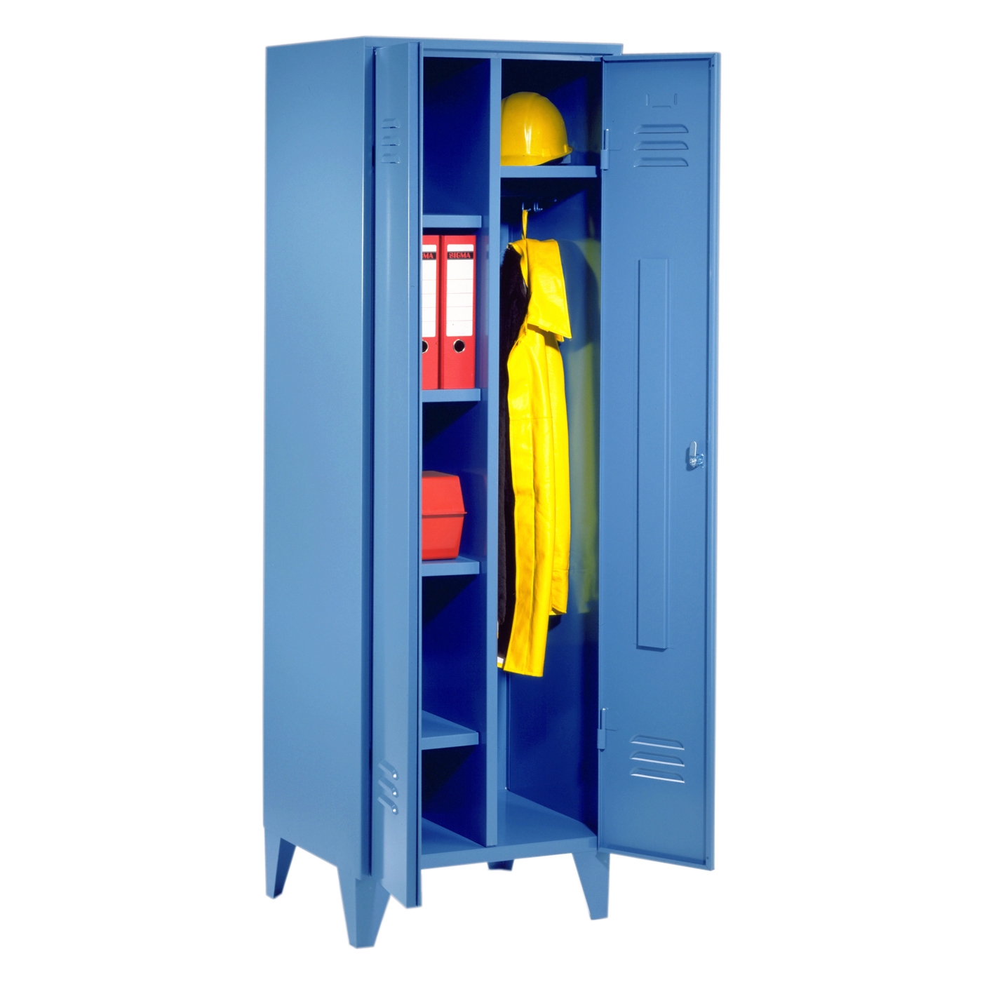 Wolf Garderoben-Wäscheschrank und Spind Serie 76, Sockel, Abteilbreite 300 mm, 2 Abteile Lichtblau RAL 5012