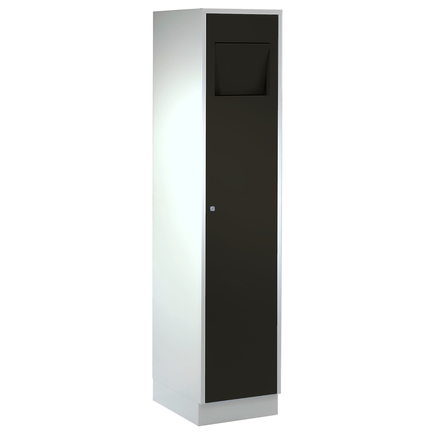 Wolf Wäschesammelschrank Serie 71 WS, Sockel, Abteilbreite 400 mm, Tür mit Einwurfklappe Tiefschwarz RAL 9005