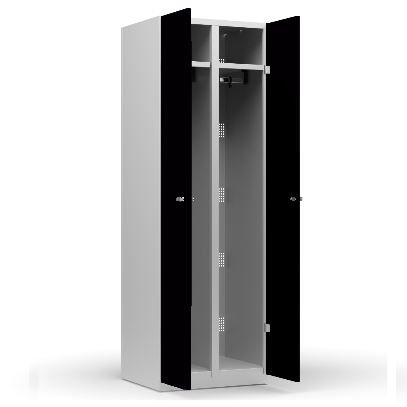 Wolf Garderoben-Spind Serie 77 Sockel Flügeltüren Abteilbreite 300 mm 2 Abteile Tiefschwarz RAL 9005