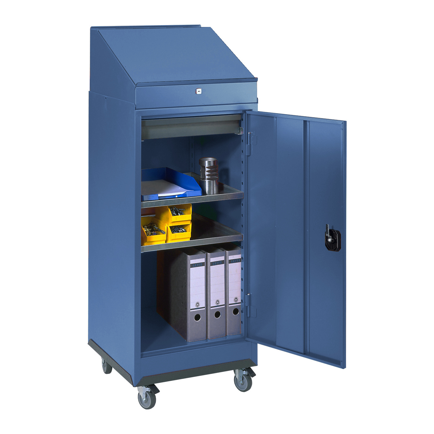 Wolf Werkzeugschrank fahrbares Pult Serie 50, Rollen, Breite 500mm, 1 Schublade, 2 Fachböden