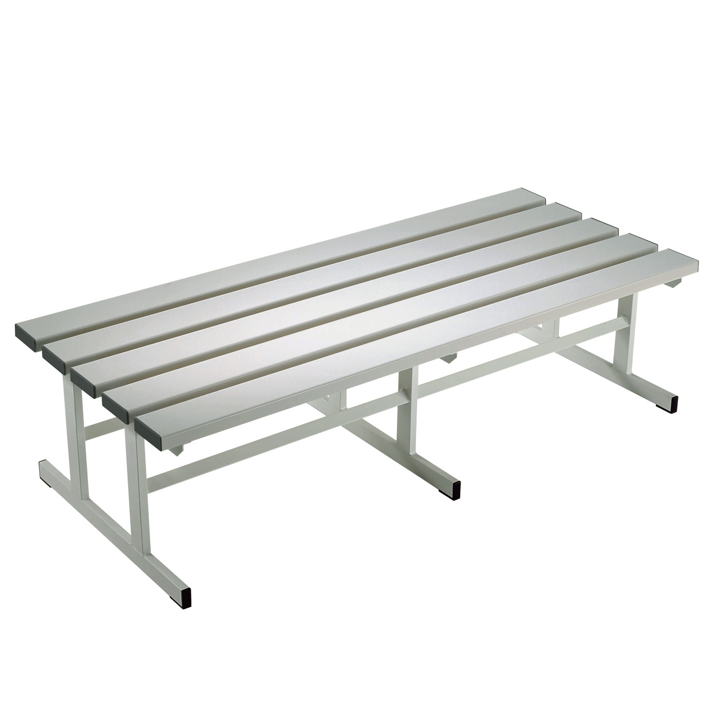 Wolf Umkleidebank Serie 101 doppelseitig T-Fuß Sitzt. 630 mm Breite 1500 mm PVC Hellgrau