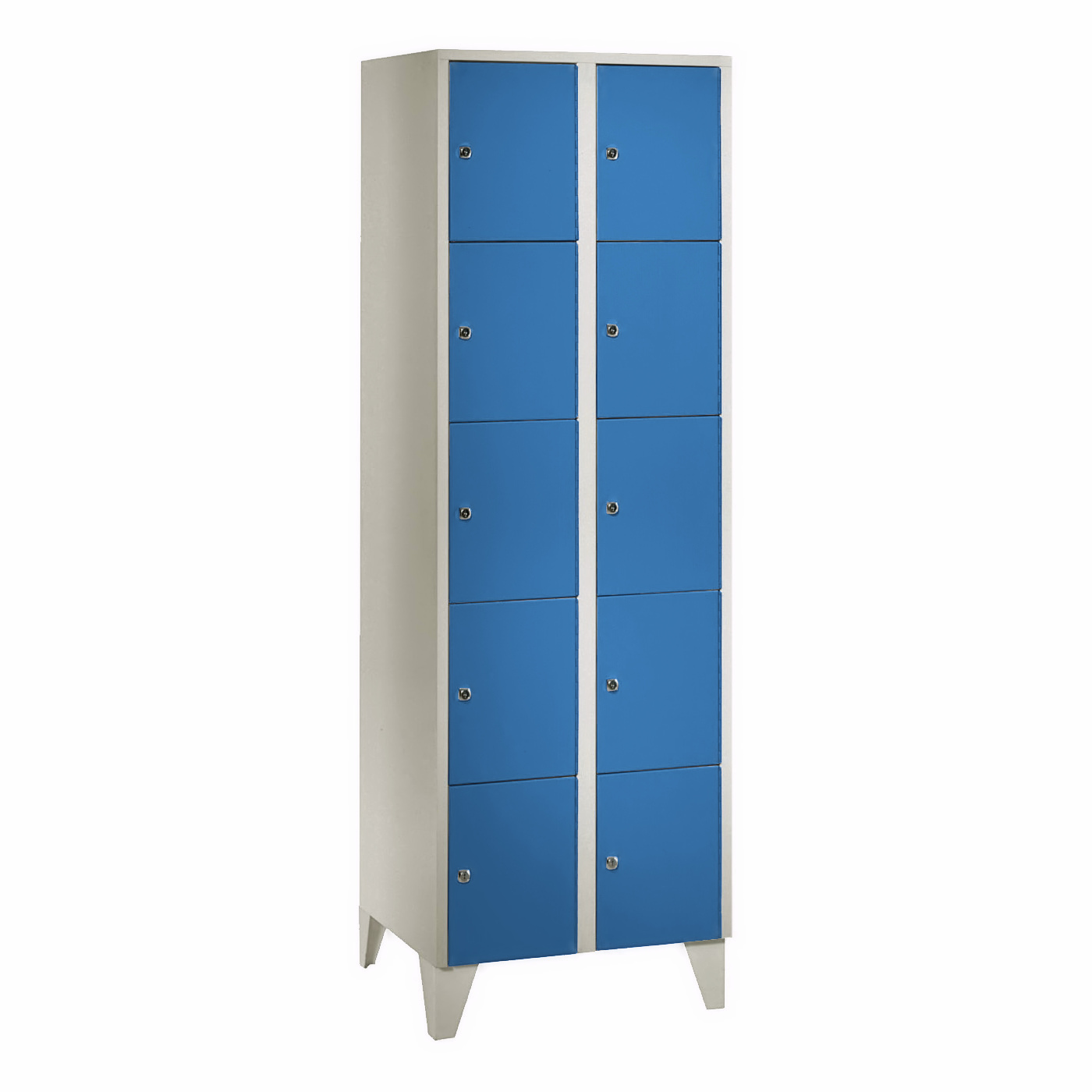 Wolf Fächerschrank Serie 72, Füße, Abteilbreite 300 mm, 2 Abteile à 5 Fächer Lichtblau RAL 5012