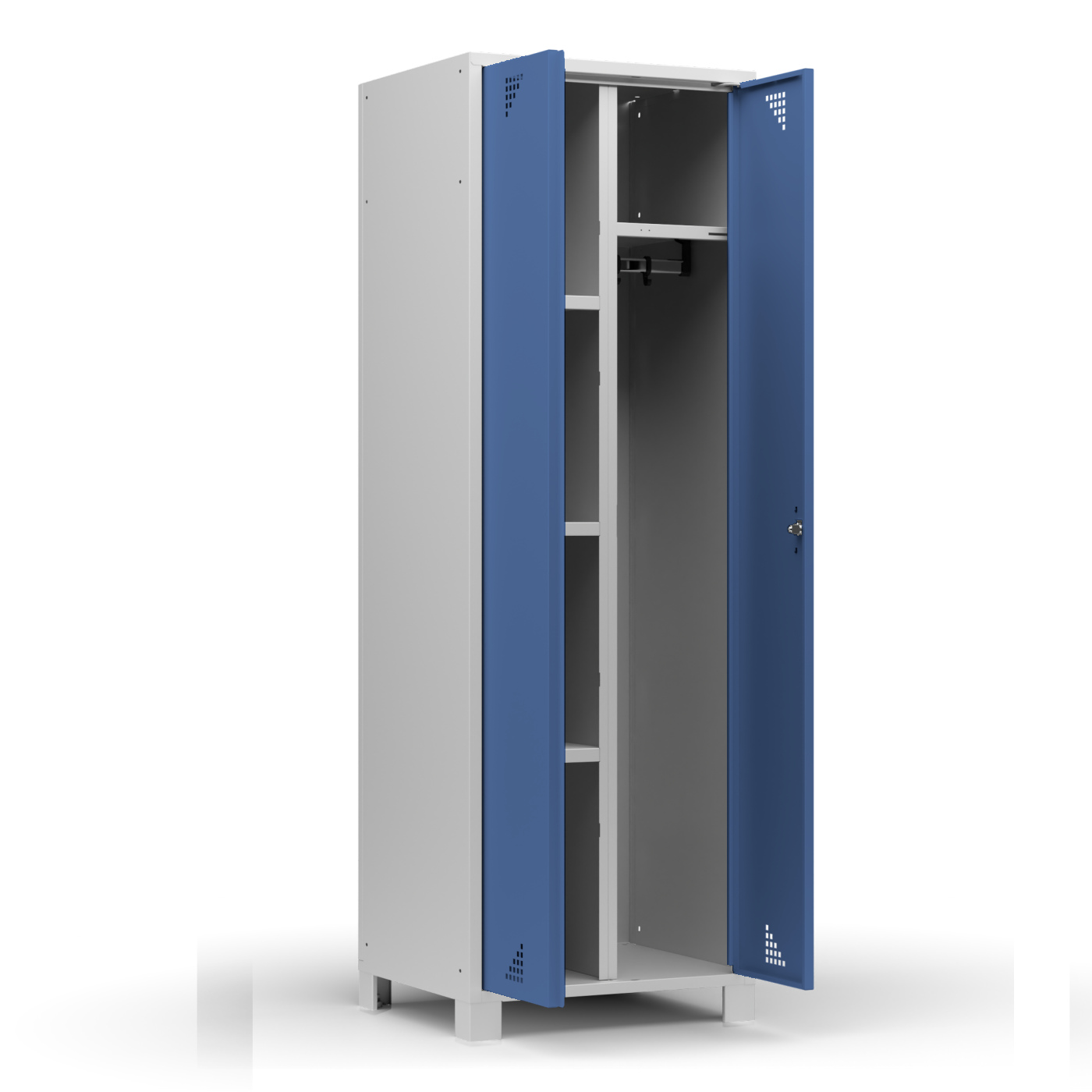 Wolf Mehrzweckspind mit Garderobe Serie 82 W, Flügeltüren Abteilbreite 300 mm 2 Abteile Brillantblau RAL 5007