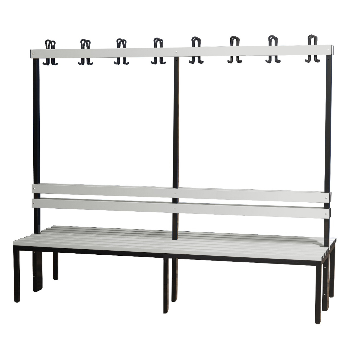 Wolf Garderobenbank Serie 103 doppelseitig Rückenlehne Sitzt. 2x355mm 2000mm Breite PVC Hellgrau