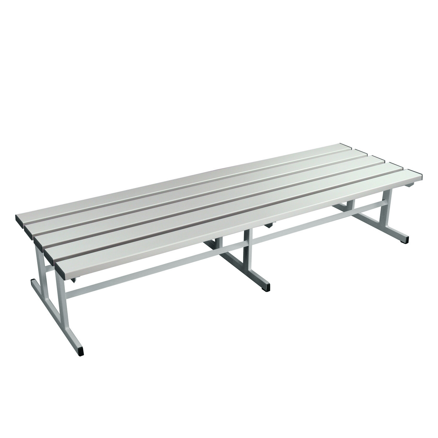 Wolf Umkleidebank Serie 101 doppelseitig T-Fuß Sitzt. 630 mm Breite 2000 mm PVC Hellgrau