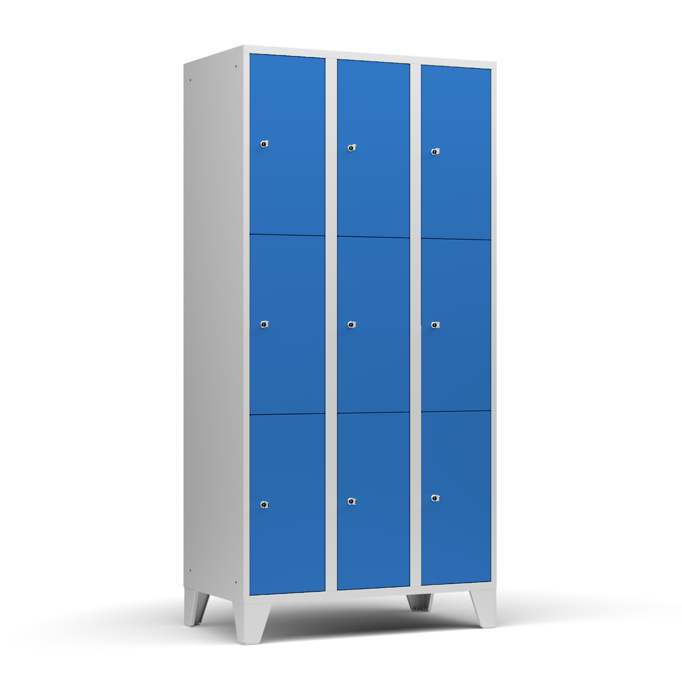 Wolf Fächerschrank Serie 72, Füße, Abteilbreite 300 mm, 3 Abteile à 3 Fächer Lichtblau RAL 5012