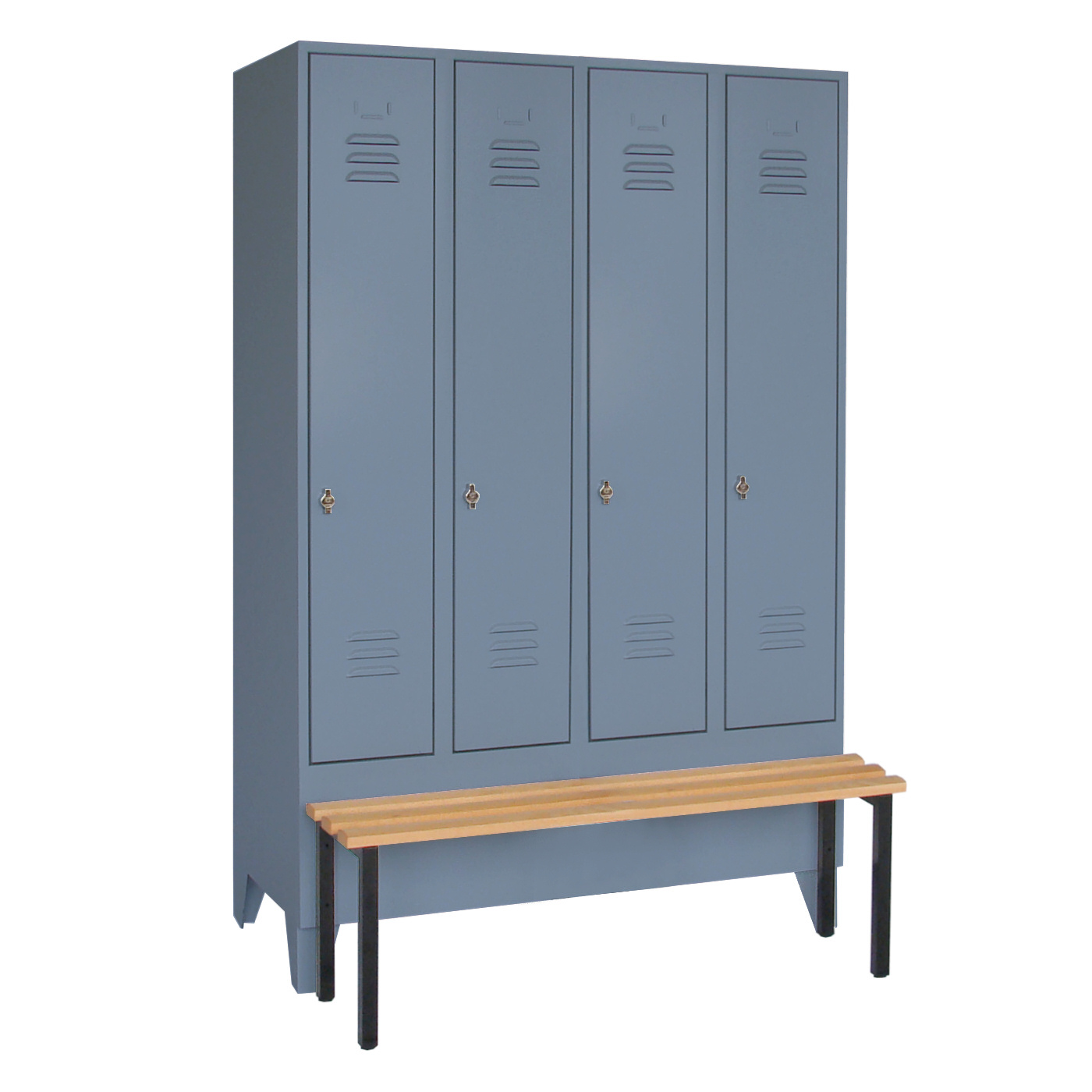 Wolf Spind Serie 75 S mit Sitzbank, Abteilbreite 300 mm, 4 Abteile Blaugrau RAL 7031