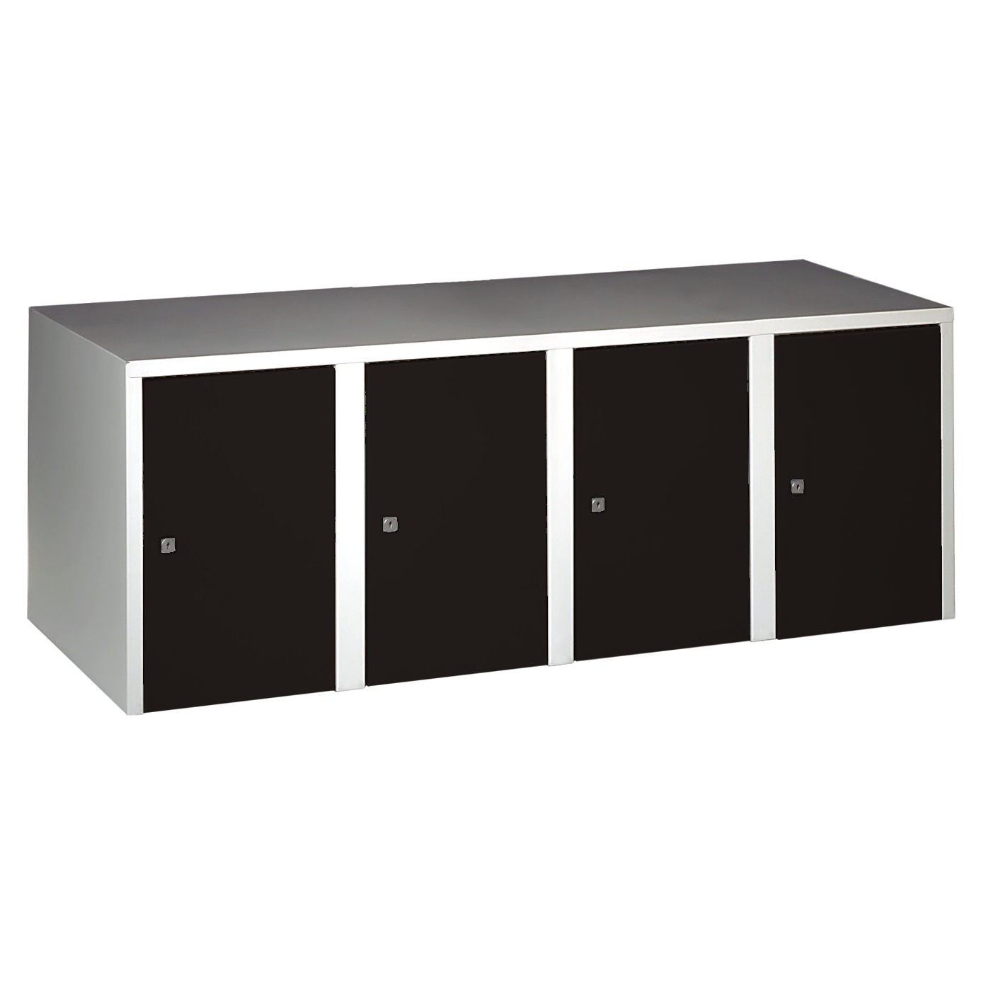 Wolf Aufsatzschrank Serie 73 , Sockel, Abteilbreite 300 mm, 4 Abteile Tiefschwarz RAL 9005