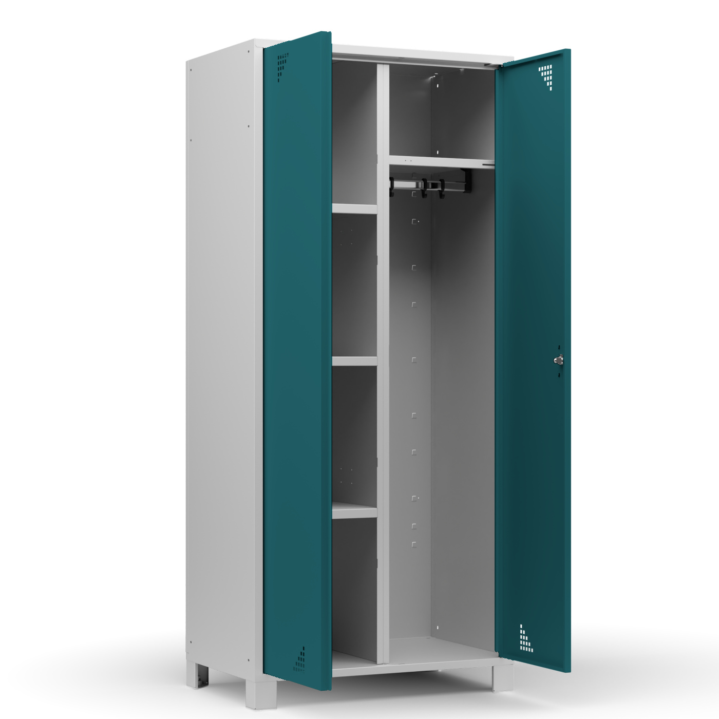 Wolf Mehrzweckspind mit Garderobe Serie 82 W, Flügeltüren Abteilbreite 400 mm 2 Abteile Opalgrün RAL 6026