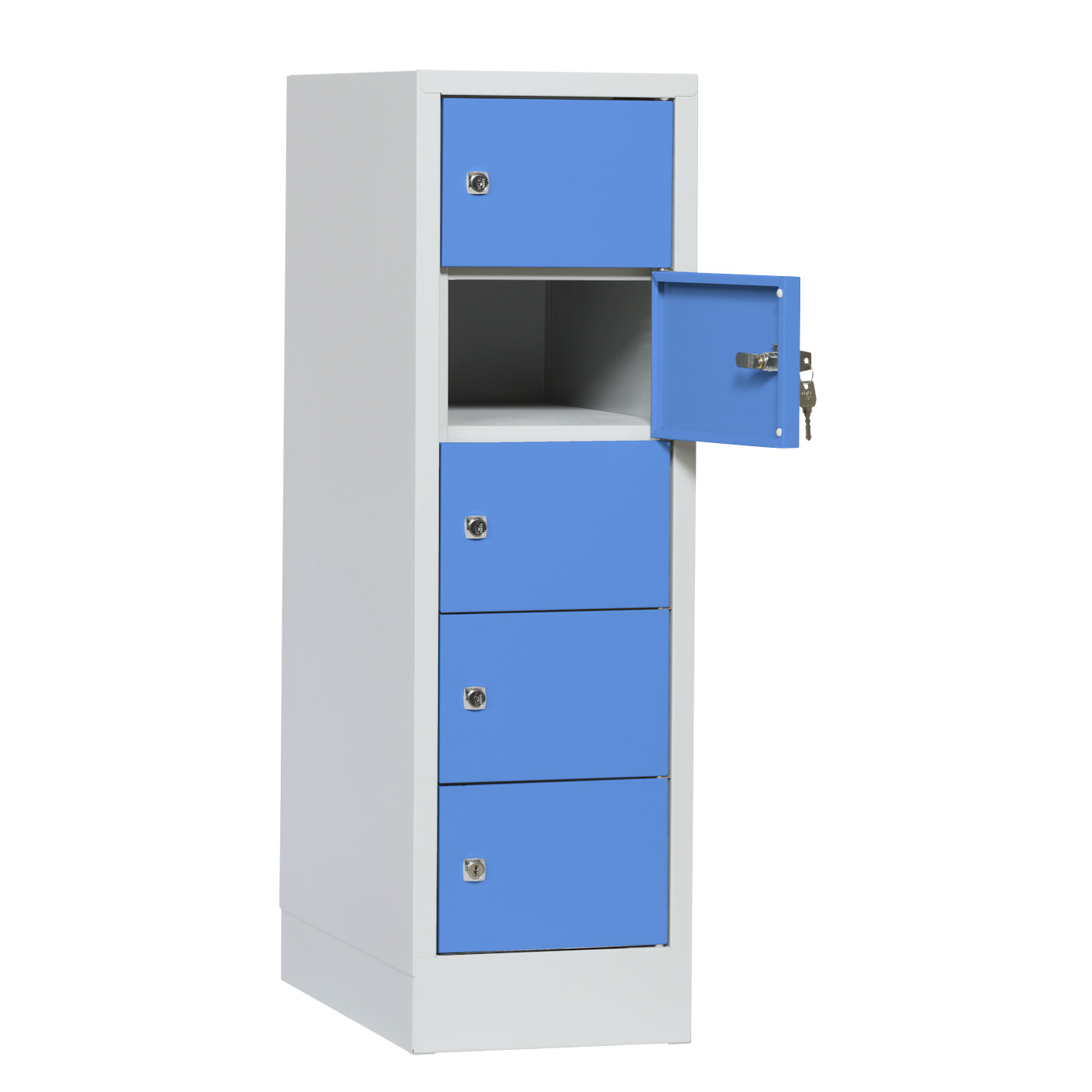 Wolf Kleingefachschrank Serie 41, Sockel, Abteilbreite 300 mm, 1 Abteil à 5 Fächer Lichtblau RAL 5012