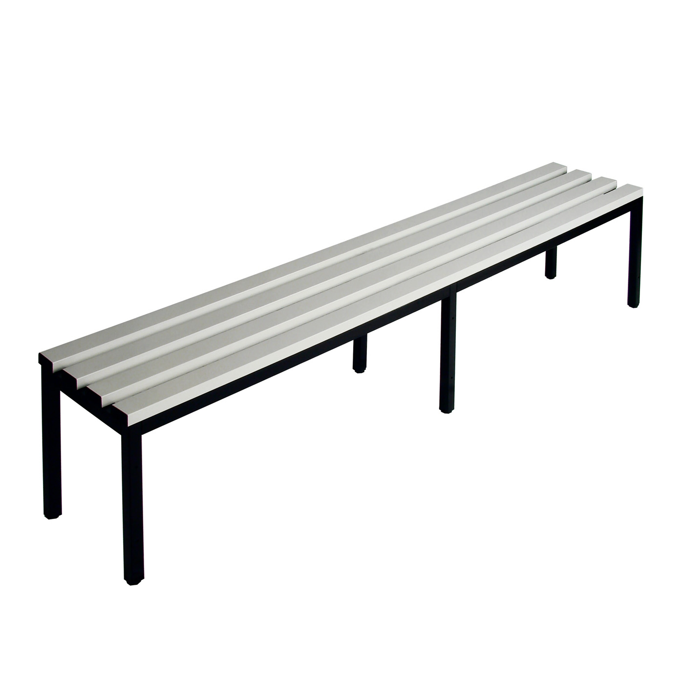 Wolf Umkleidebank Serie 104 einseitig Stahlgestell Sitztiefe 355 mm Breite 2000 mm PVC Hellgrau