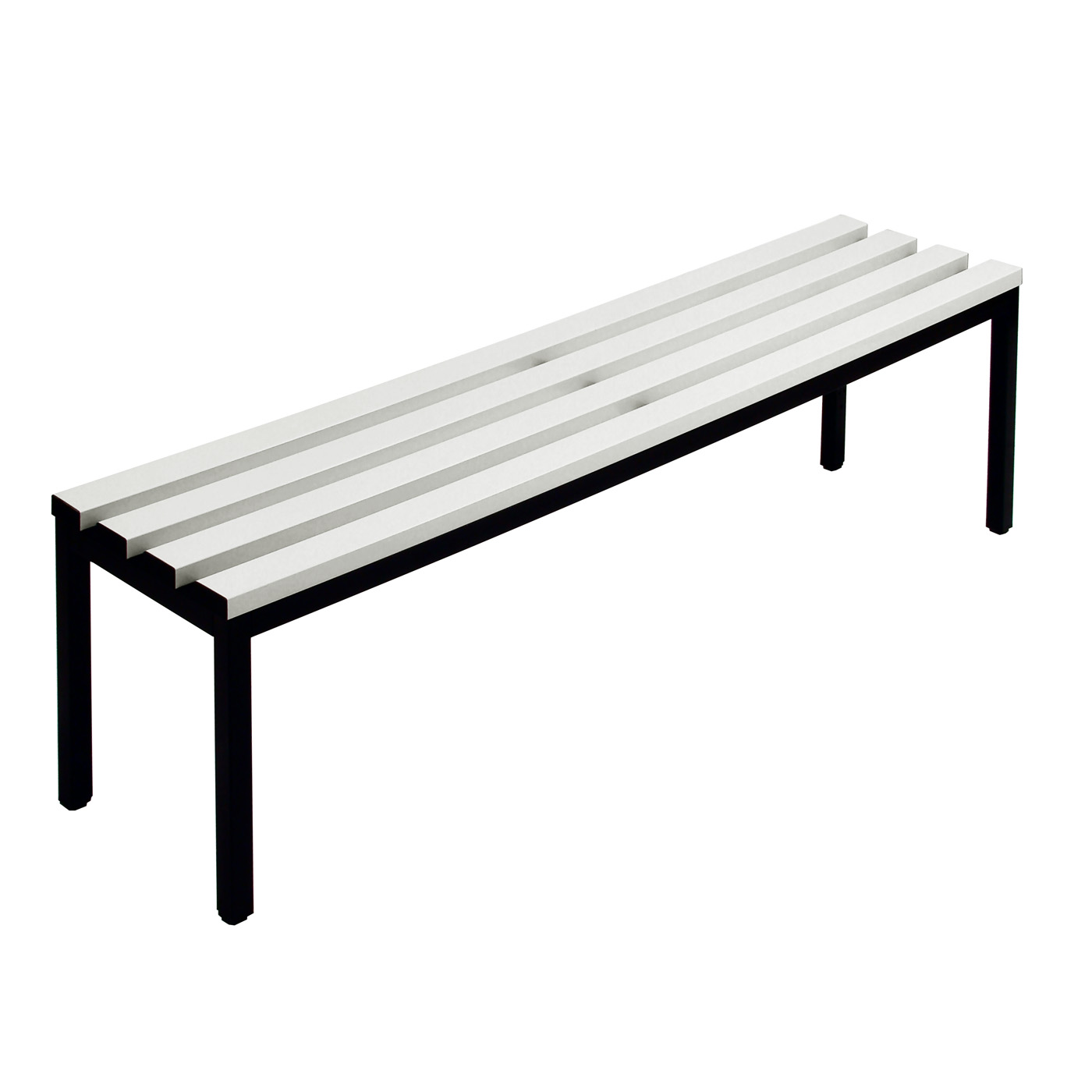 Wolf Umkleidebank Serie 104 einseitig Stahlgestell Sitztiefe 355 mm Breite 1500 mm PVC Hellgrau
