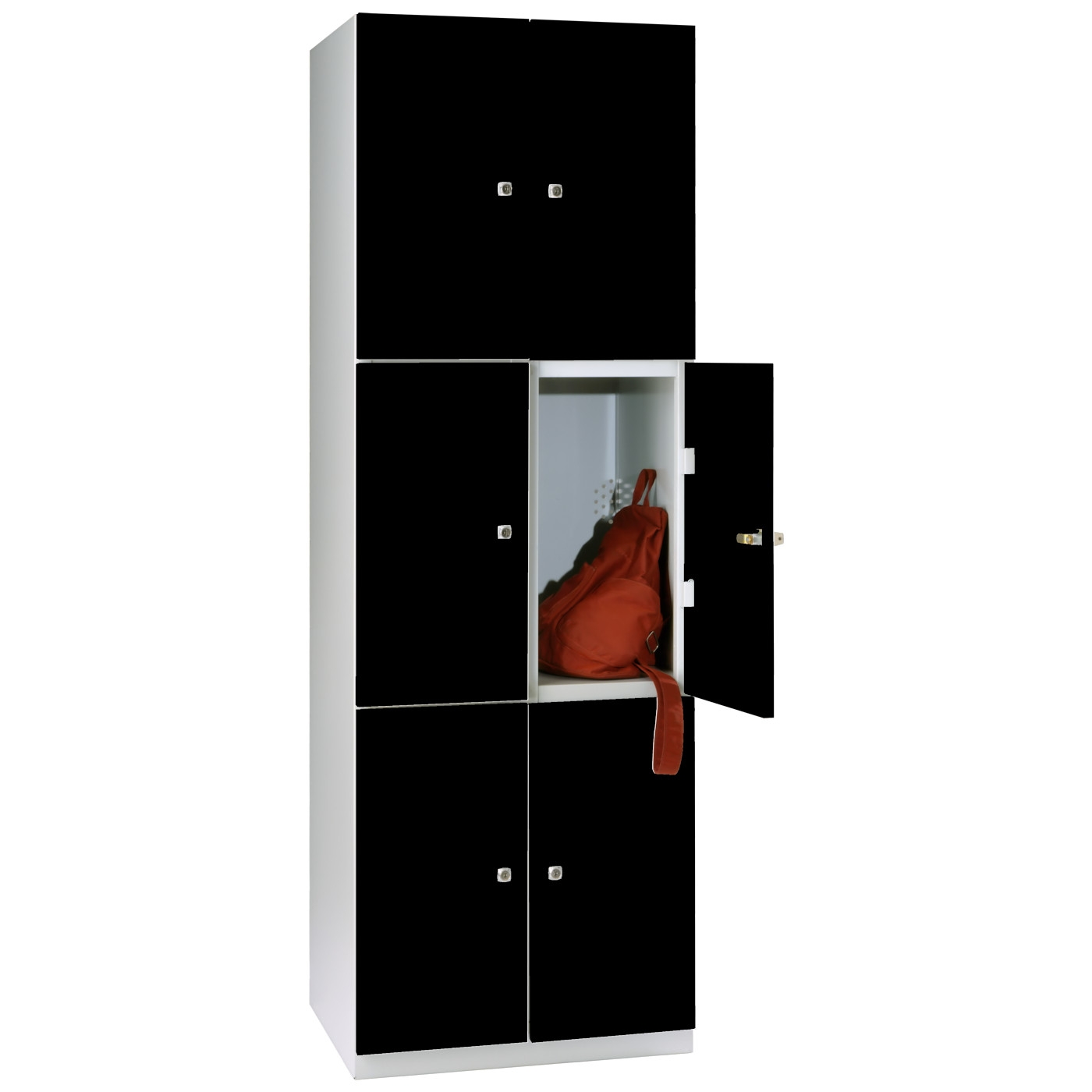 Wolf Mehrzweck-Fächerschrank Serie 77 Flügeltüren Abteilbreite 300 mm 2 Abteile 6 Fächer Tiefschwarz RAL 9005