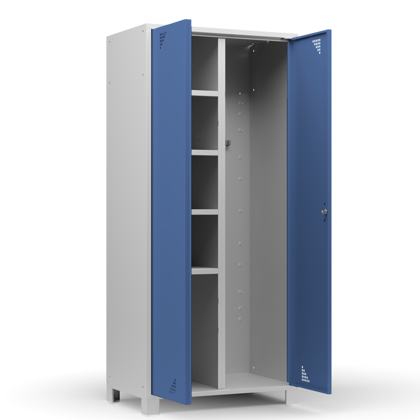 Wolf Mehrzweckspind für Stielgeräte Serie 82 B , Flügeltüren Abteilbreite 400 mm, 2 Abteile Brillantblau RAL 5007