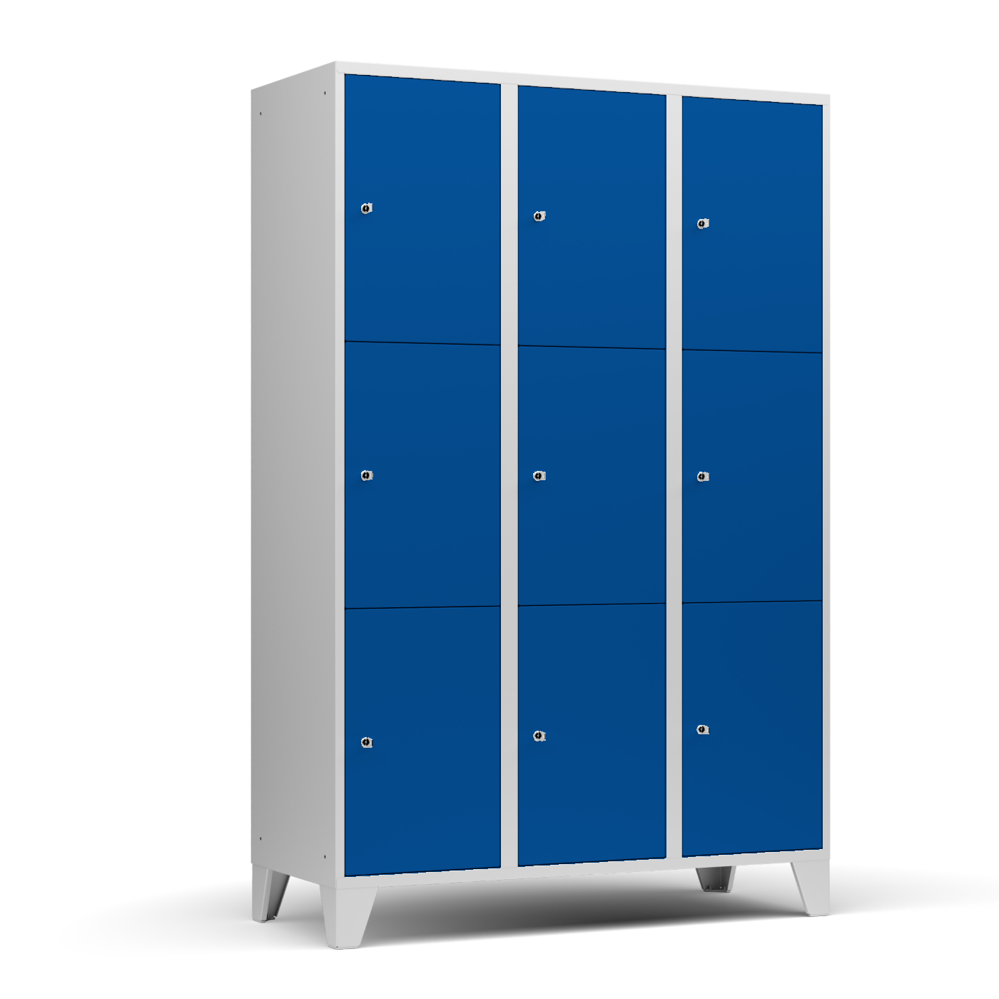 Wolf Fächerschrank Serie 72, Füße, Abteilbreite 400 mm, 3 Abteile à 3 Fächer Enzianblau RAL 5010