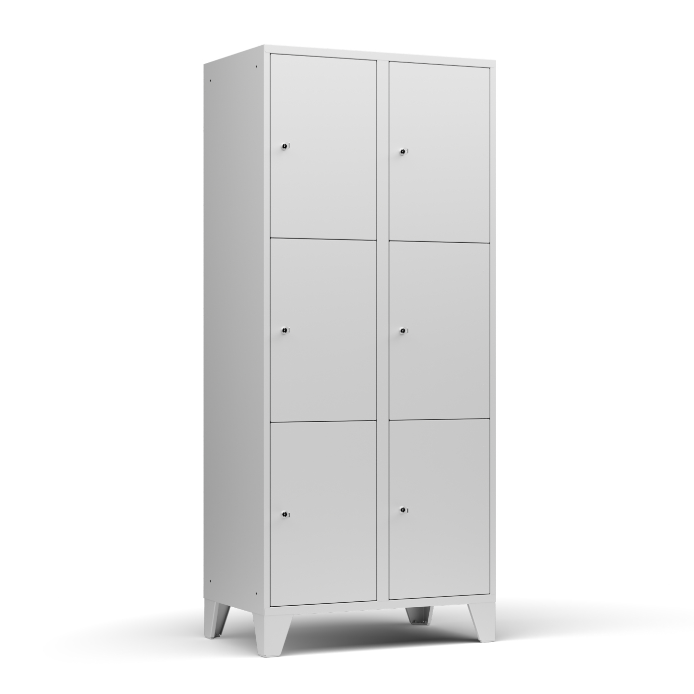 Wolf Fächerschrank Serie 72, Füße, Abteilbreite 400 mm, 2 Abteile à 3 Fächer Lichtgrau RAL 7035