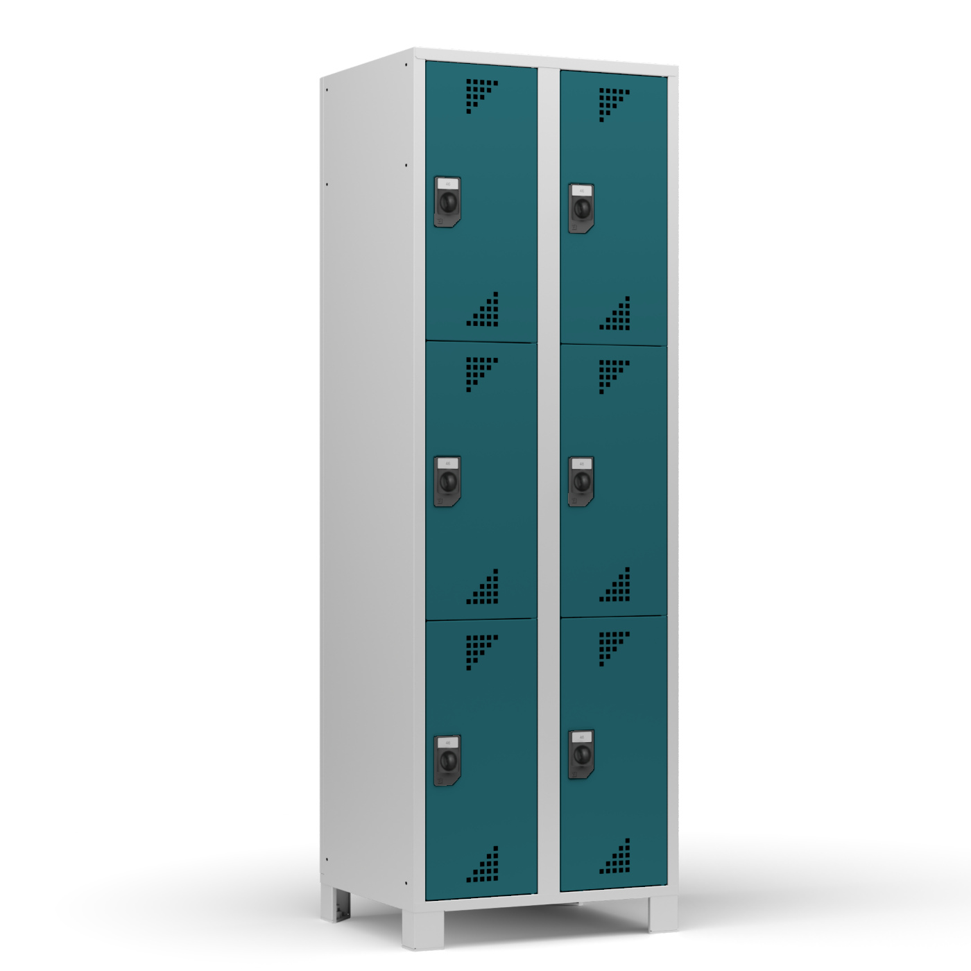 Wolf Fächerschrank Serie 82, Füße, Abteilbreite 300 mm, 2 Abteile à 3 Fächer Opalgrün RAL 6026