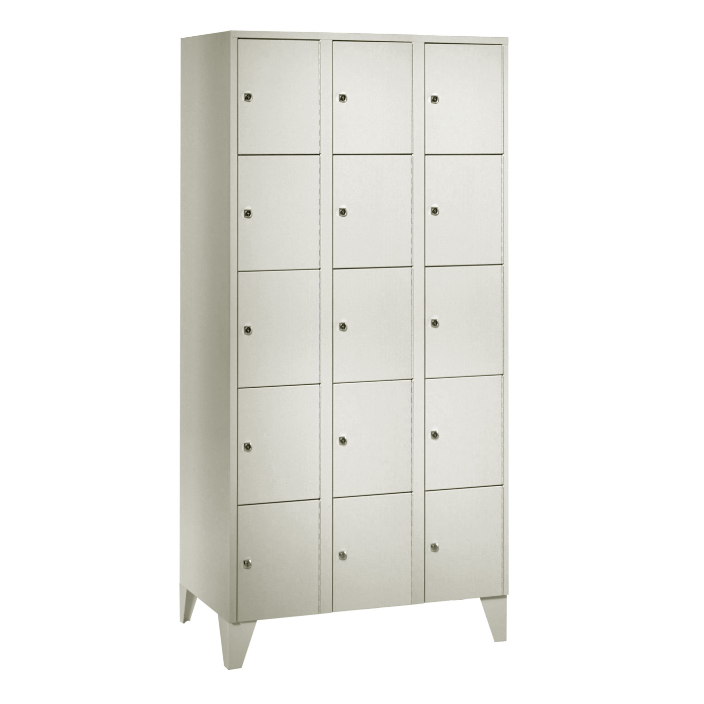 Wolf Fächerschrank Serie 72, Füße, Abteilbreite 300 mm, 3 Abteile à 5 Fächer Lichtgrau RAL 7035
