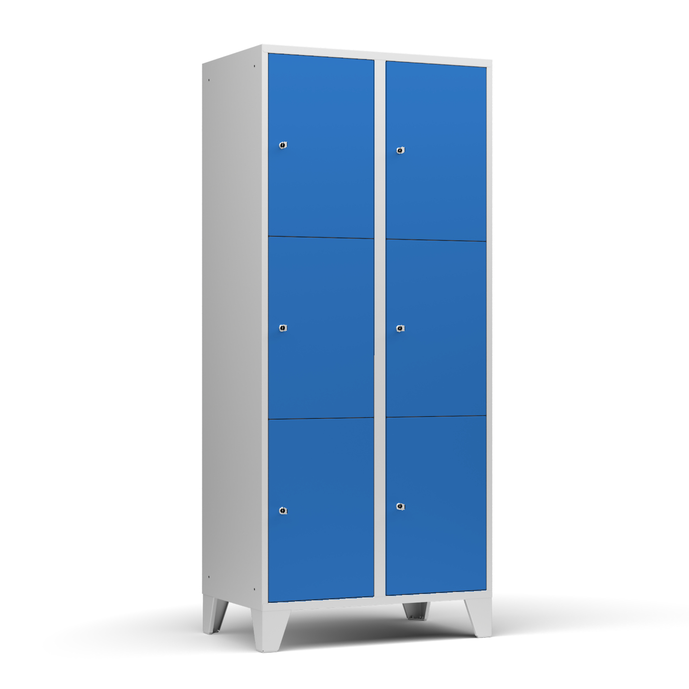 Wolf Fächerschrank Serie 72, Füße, Abteilbreite 400 mm, 2 Abteile à 3 Fächer Lichtblau RAL 5012