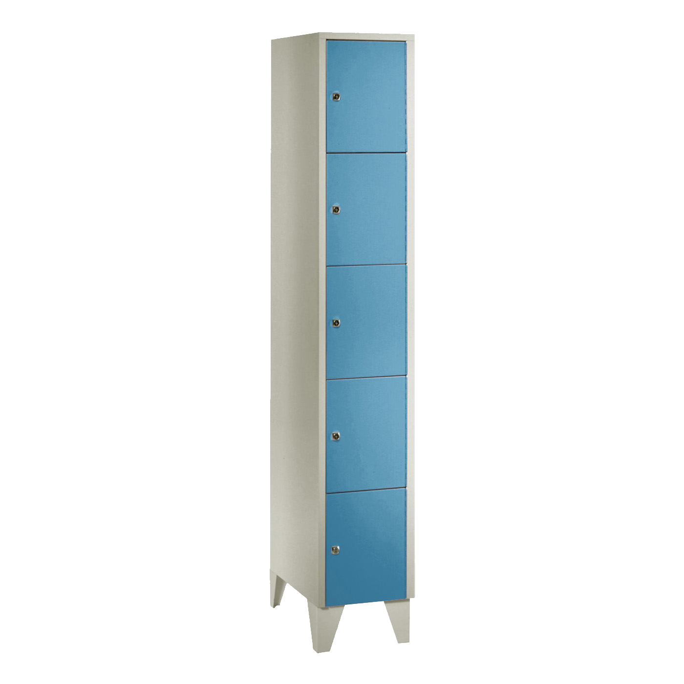 Wolf Fächerschrank Serie 72, Füße, Abteilbreite 300 mm, 1 Abteil à 5 Fächer Lichtblau RAL 5012