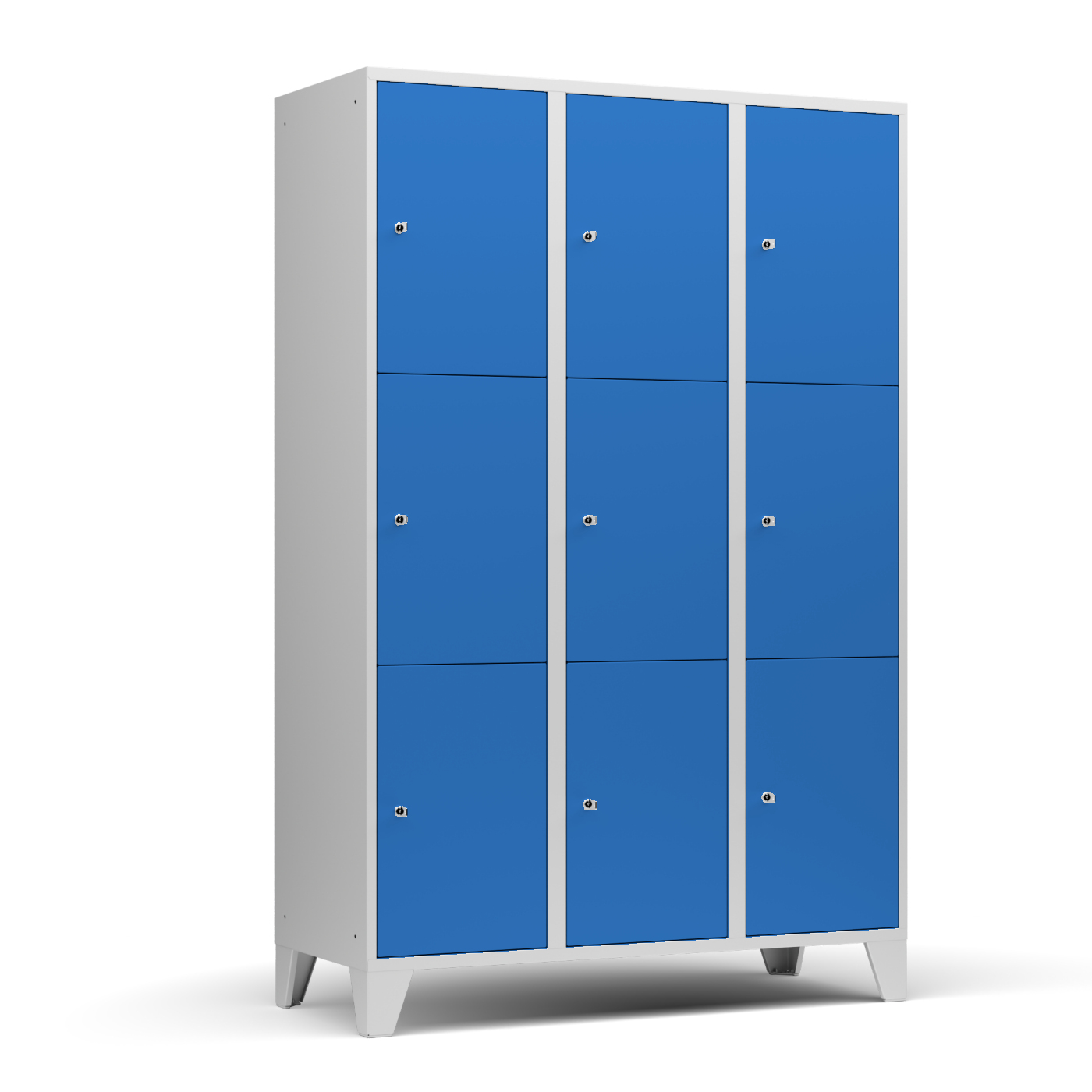 Wolf Fächerschrank Serie 72, Füße, Abteilbreite 400 mm, 3 Abteile à 3 Fächer Lichtblau RAL 5012