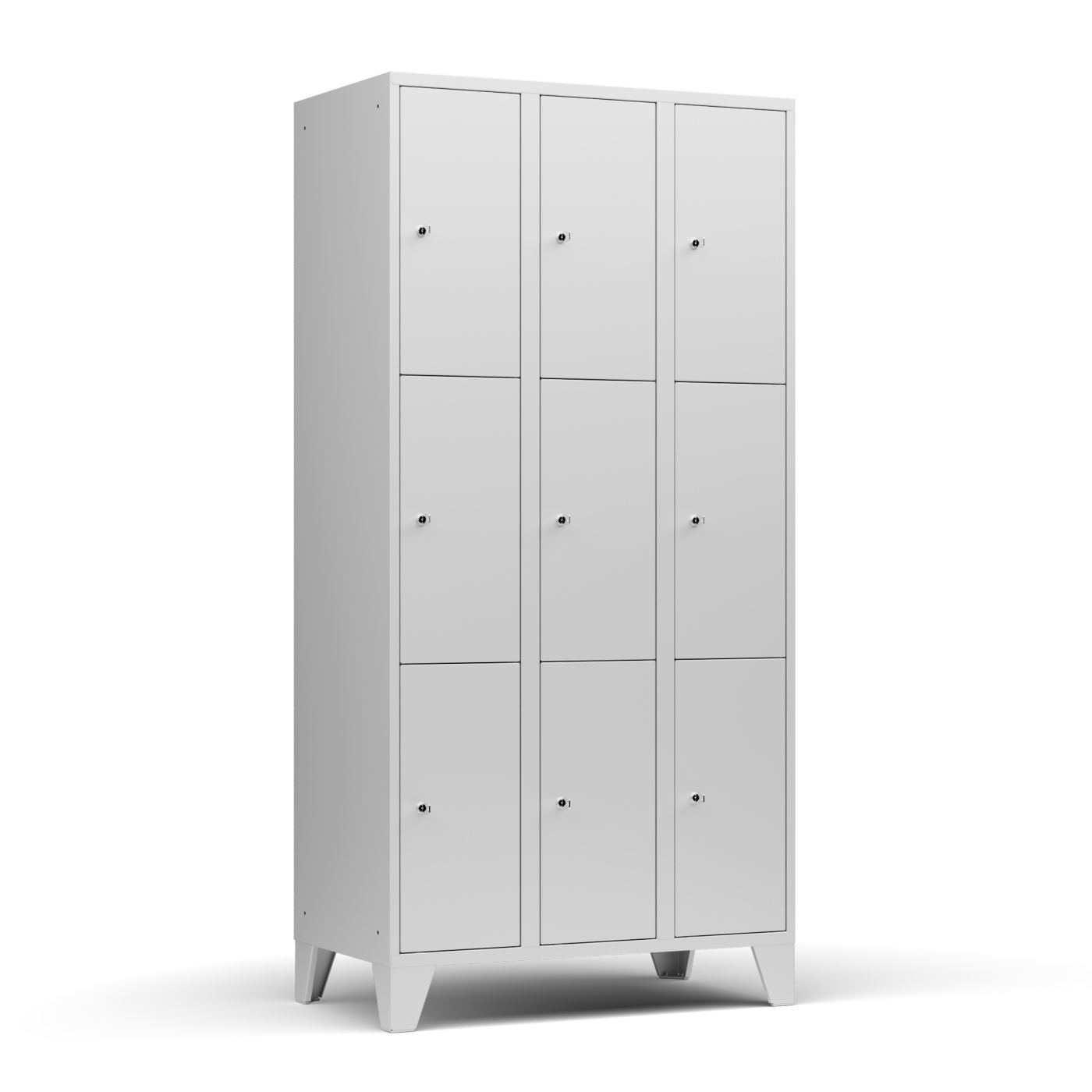 Wolf Fächerschrank Serie 72, Füße, Abteilbreite 300 mm, 3 Abteile à 3 Fächer Lichtgrau RAL 7035