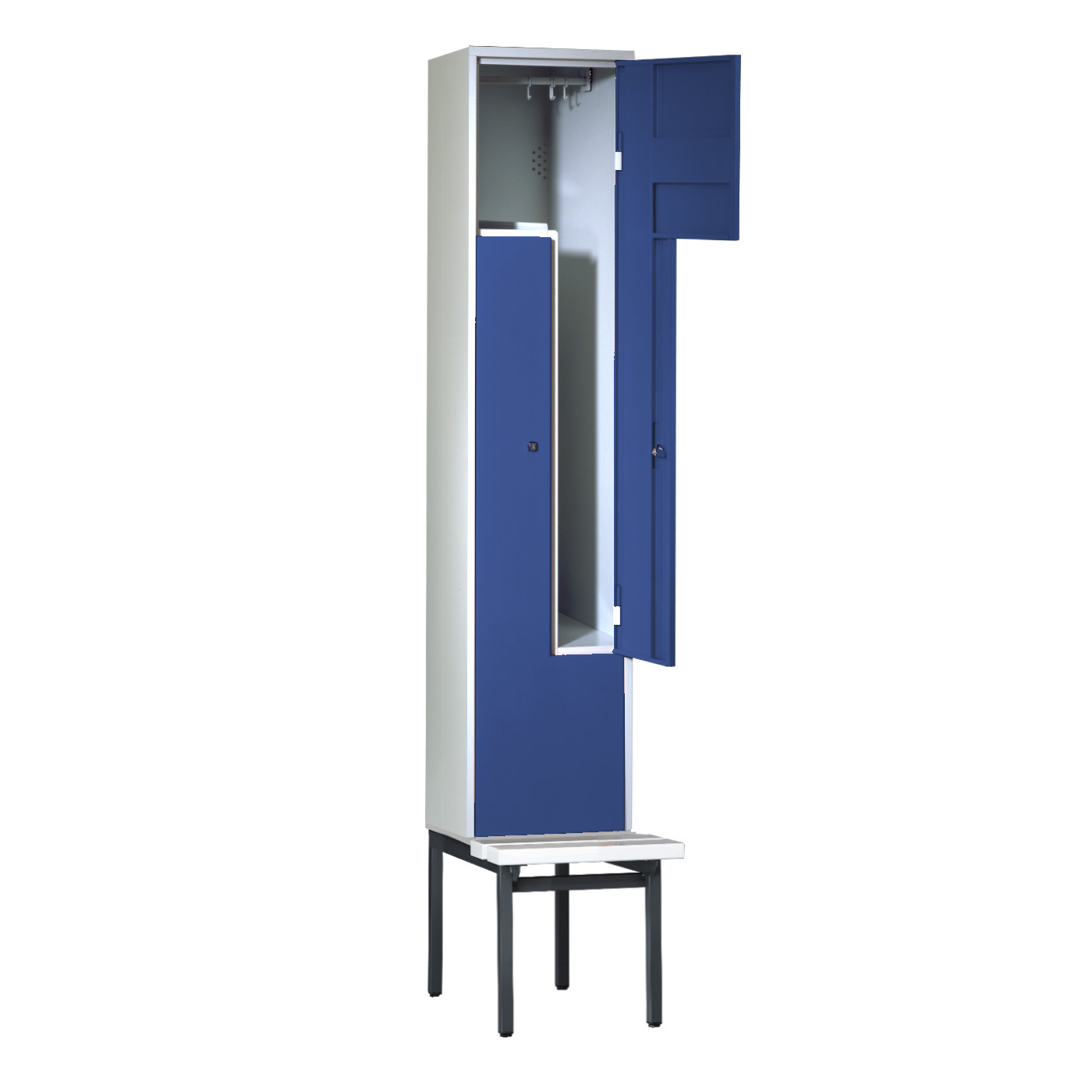 Wolf Z-Spind Serie 71 ZU, Sitzbankuntergestell, 2 Fächer mit einer Breite von je 200/400 mm Enzianblau RAL 5010