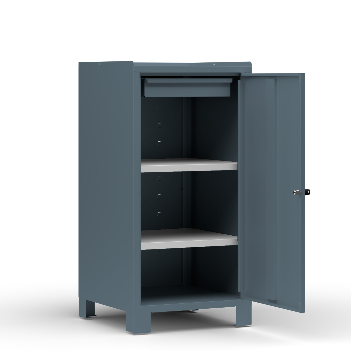Wolf Werkzeugschrank Serie 59, Füße, Breite 500 mm, 1 Schublade, 2 Fachböden Blaugrau RAL 7031