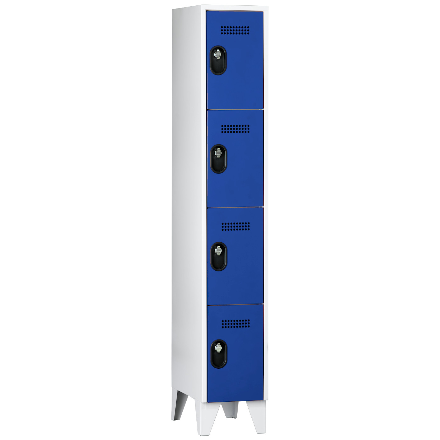 Wolf Fächerschrank Serie 90, Füße, Abteilbreite 300 mm, 1 Abteil à 4 Fächer Enzianblau RAL 5010