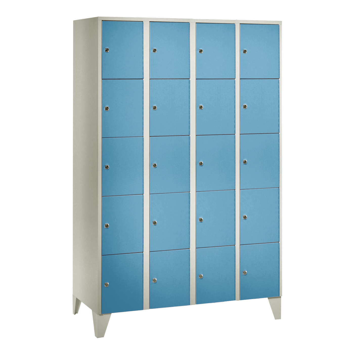 Wolf Fächerschrank Serie 72, Füße, Abteilbreite 300 mm, 4 Abteile à 5 Fächer Lichtblau RAL 5012