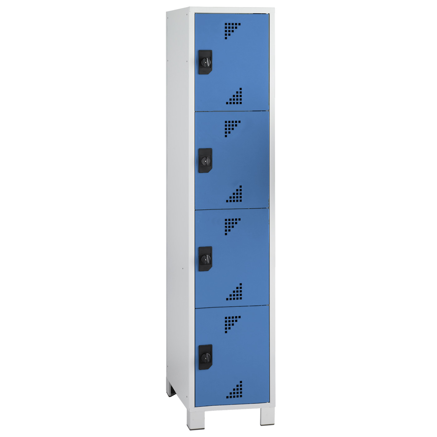 Wolf Fächerschrank Serie 82, Füße, Abteilbreite 400 mm, 1 Abteil à 4 Fächer Brillantblau RAL 5007
