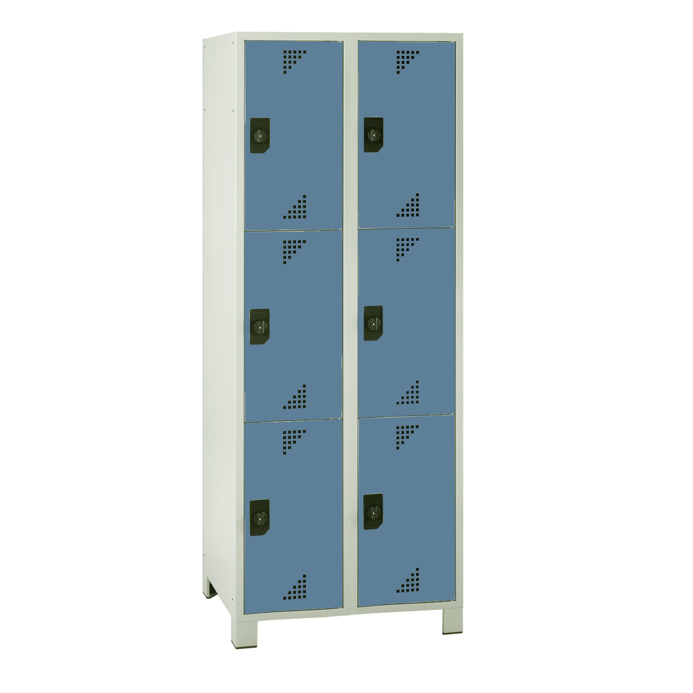 Wolf Fächerschrank Serie 82, Füße, Abteilbreite 400 mm, 2 Abteile à 3 Fächer Brillantblau RAL 5007