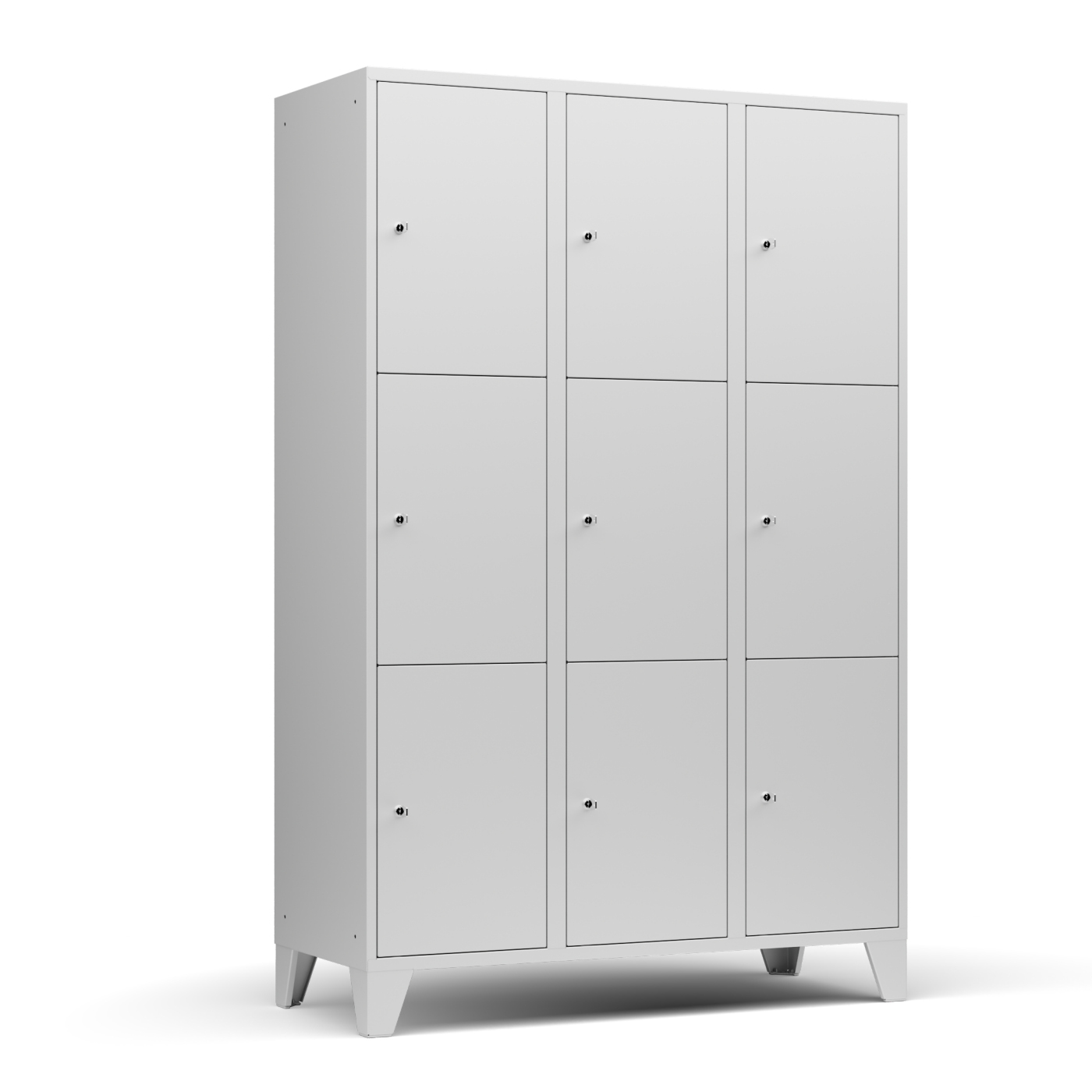 Wolf Fächerschrank Serie 72, Füße, Abteilbreite 400 mm, 3 Abteile à 3 Fächer Lichtgrau RAL 7035