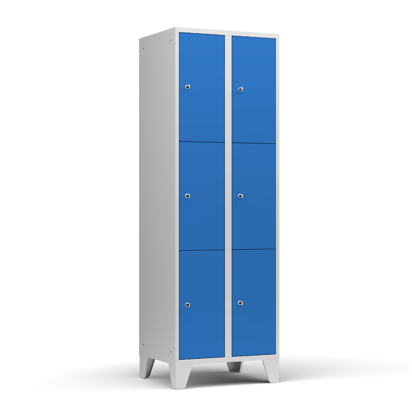 Wolf Fächerschrank Serie 72, Füße, Abteilbreite 300 mm, 2 Abteile à 3 Fächer Lichtblau RAL 5012