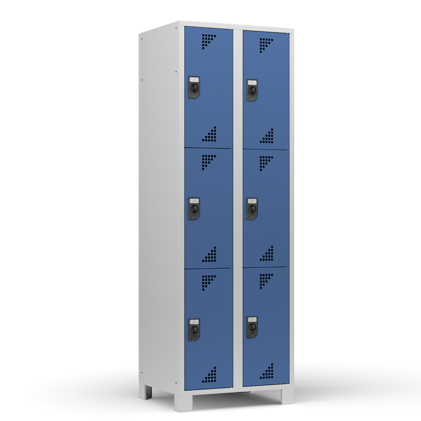 Wolf Fächerschrank Serie 82, Füße, Abteilbreite 300 mm, 2 Abteile à 3 Fächer Brillantblau RAL 5007