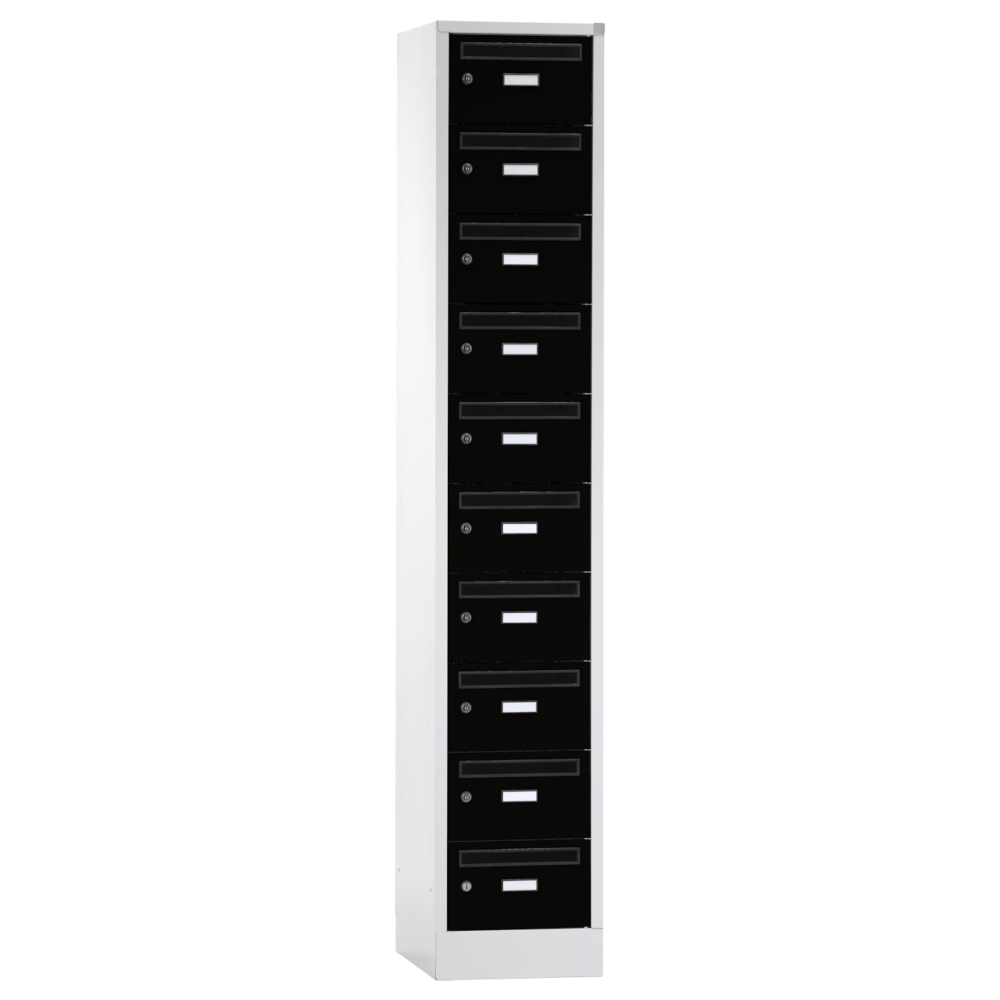 Wolf Postverteilerschrank Serie 42 PV, Sockel, Abteilbreite 350 mm, 1 Abteil à 10 Fächer Tiefschwarz RAL 9005