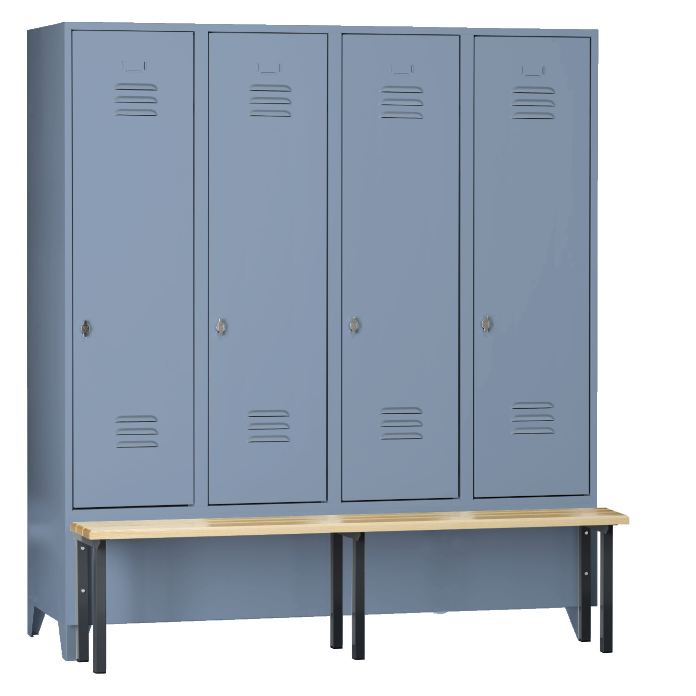 Wolf Spind Serie 75 S mit Sitzbank, Abteilbreite 400 mm, 4 Abteile Blaugrau RAL 7031