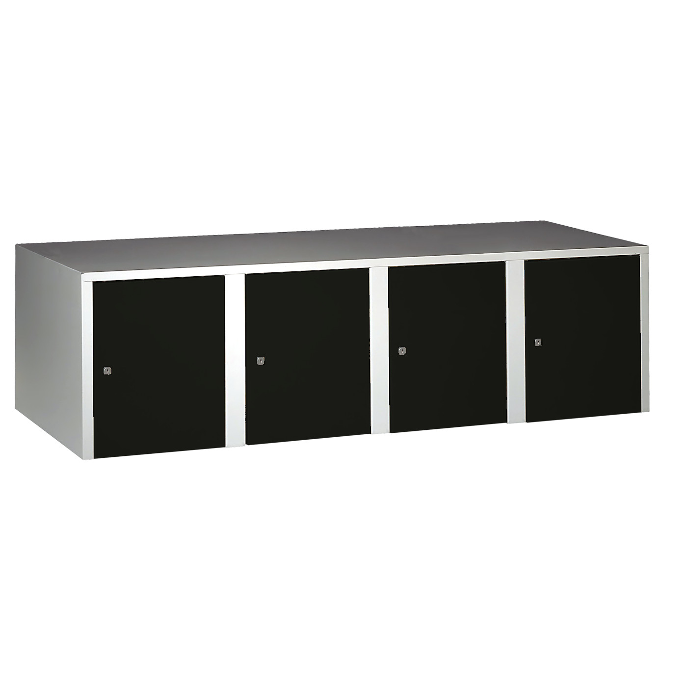 Wolf Aufsatzschrank Serie 73 , Sockel, Abteilbreite 400 mm, 4 Abteile Tiefschwarz RAL 9005